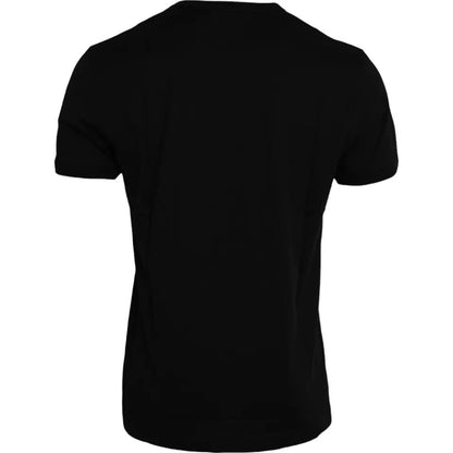  - Black Cotton Round Neck Short Sleeves T-shirt