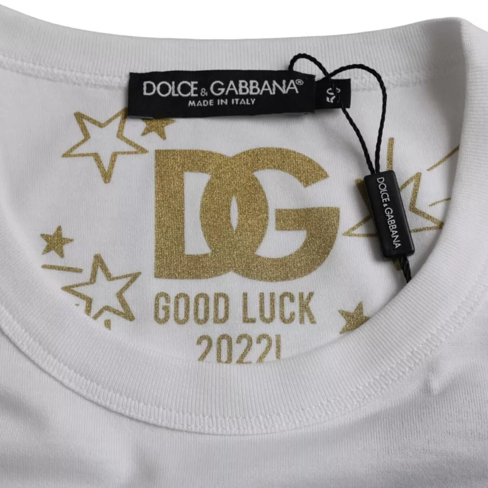 Dolce & Gabbana White Cotton Round Neck Short Sleeve T-shirt