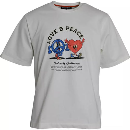  - White Love & Peace Cotton Round Neck T-shirt