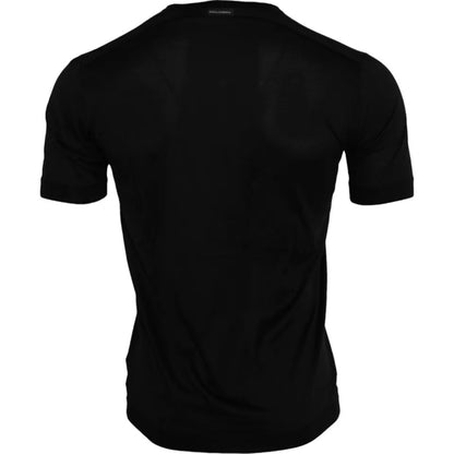  - Black Silk Round Neck Short Sleeve T-shirt