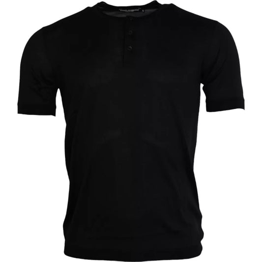  - Black Silk Round Neck Short Sleeve T-shirt