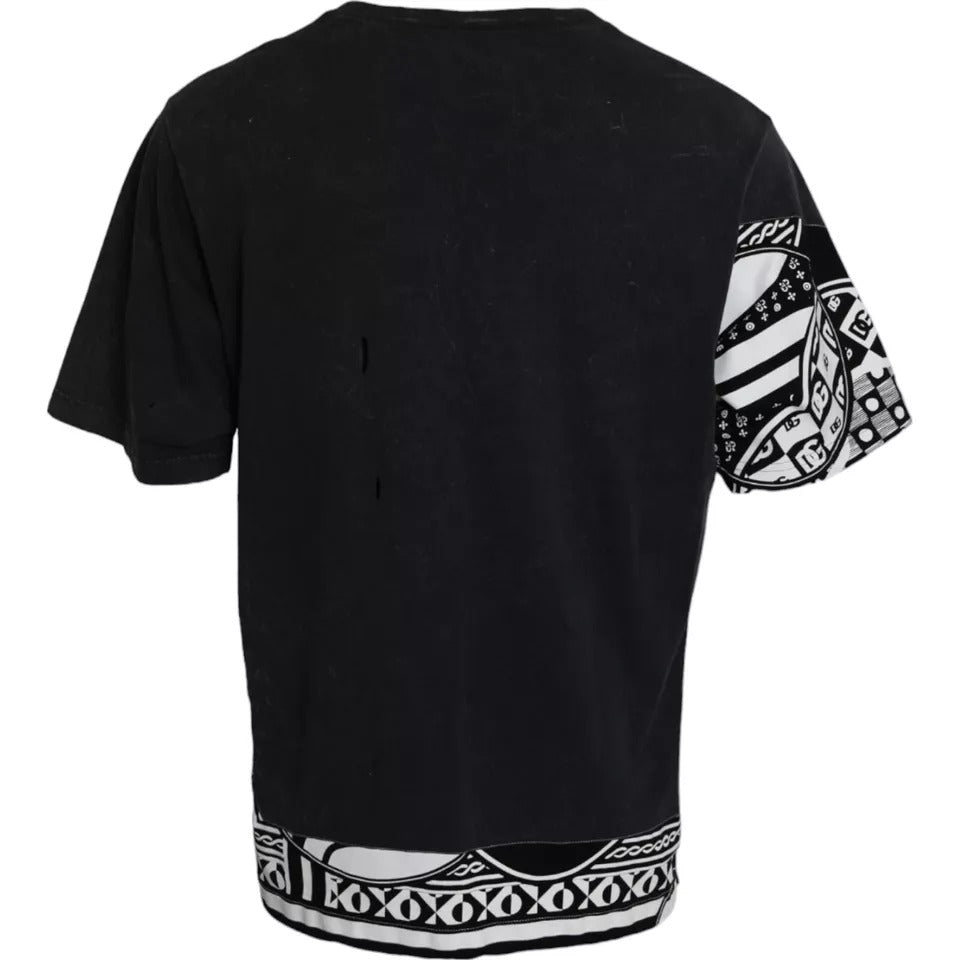 Black Graphic Printed Cotton Short Sleeves T-shirt - The Luxe Alliance