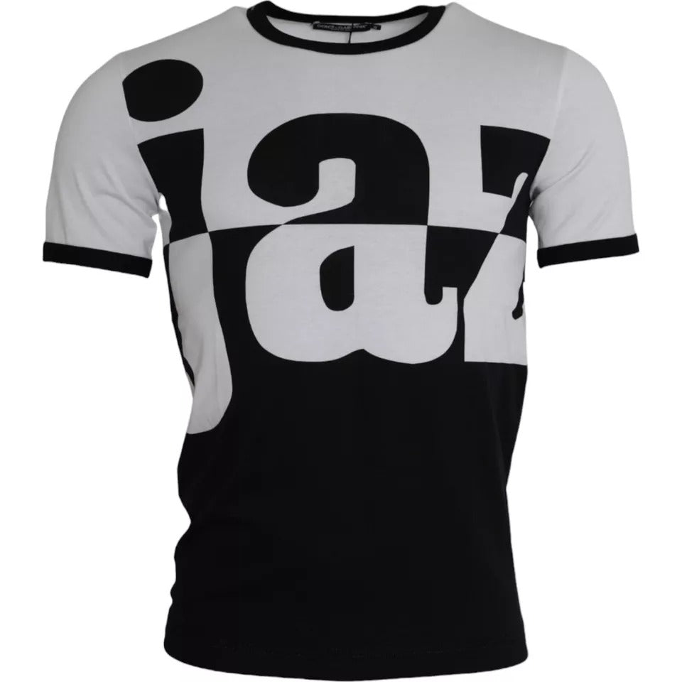 Black White Jazz Print Cotton Short Sleeves T-shirt - The Luxe Alliance