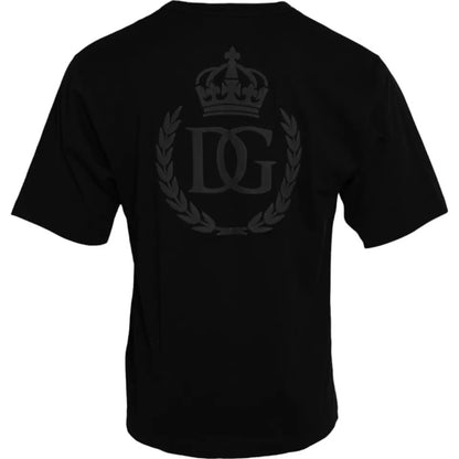  - Black Logo Embossed Cotton Crew Neck T-shirt