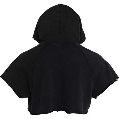  - Black Cotton Hooded Short Sleeves Cropped T-shirt