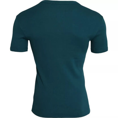 Blue Green Cotton Round Neck Short Sleeves T-shirt - The Luxe Alliance