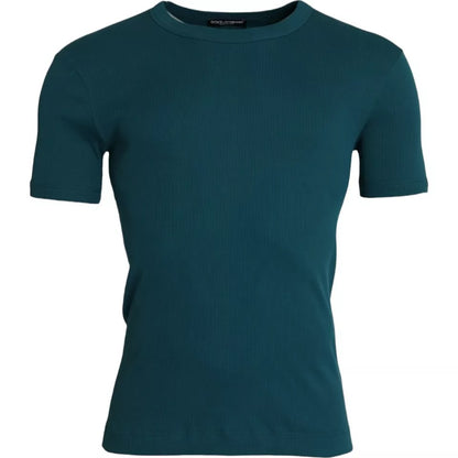 Blue Green Cotton Round Neck Short Sleeves T-shirt - The Luxe Alliance