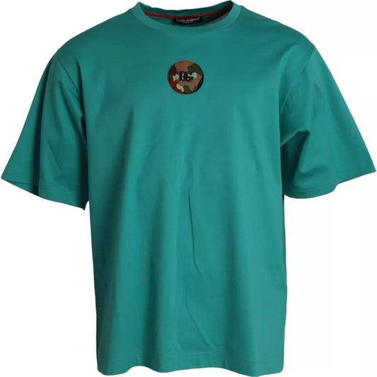 Green Logo Patch Round Neck Cotton  T-shirt - The Luxe Alliance