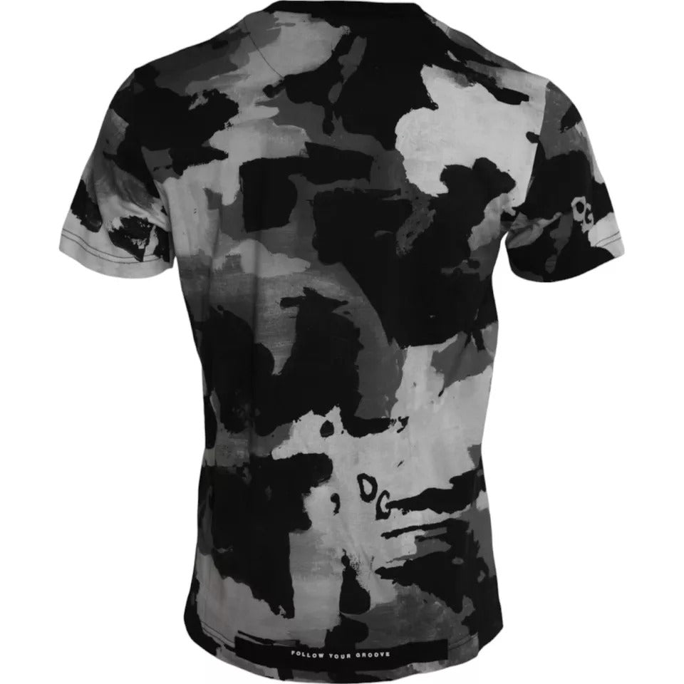 Black White Camouflage Round Neck T-shirt - The Luxe Alliance