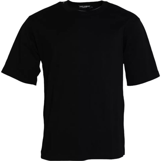 Black Logo Embossed Cotton Crew Neck T-shirt - The Luxe Alliance