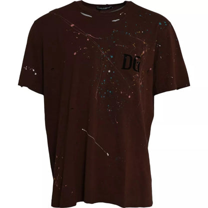 Brown Color Splash Cotton Crew Neck T-shirt - The Luxe Alliance