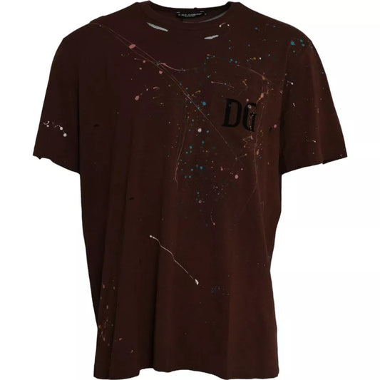 Brown Color Splash Cotton Crew Neck T-shirt - The Luxe Alliance