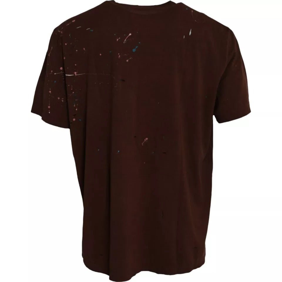 Brown Color Splash Cotton Crew Neck T-shirt - The Luxe Alliance