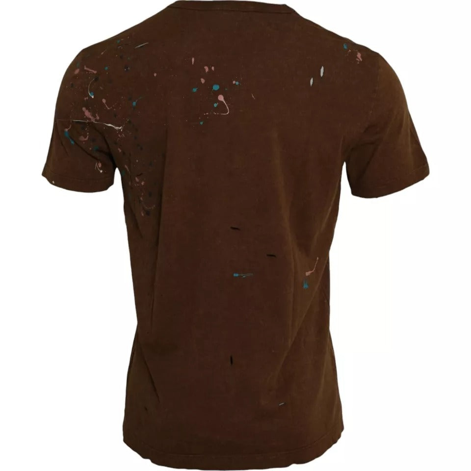 Brown Color Splash Cotton Crew Neck T-shirt - The Luxe Alliance