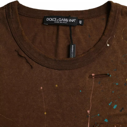 Brown Color Splash Cotton Crew Neck T-shirt - The Luxe Alliance