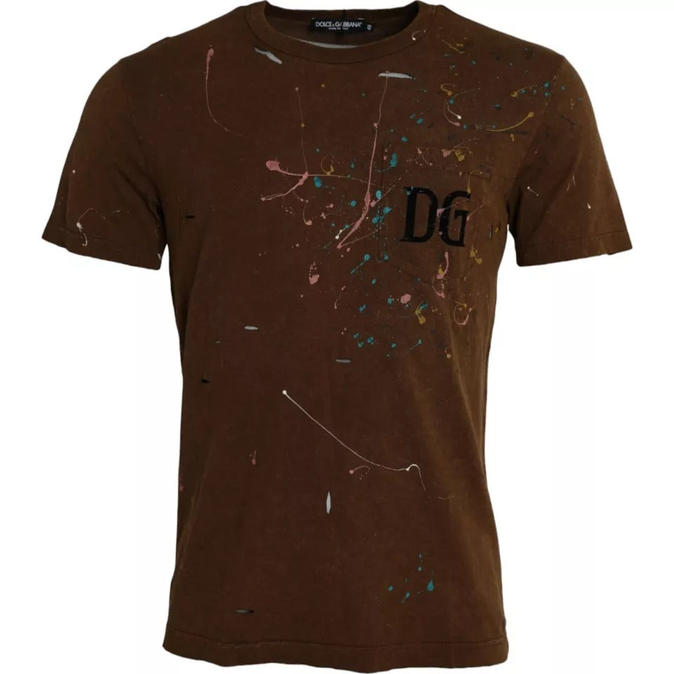 Brown Color Splash Cotton Crew Neck T-shirt - The Luxe Alliance