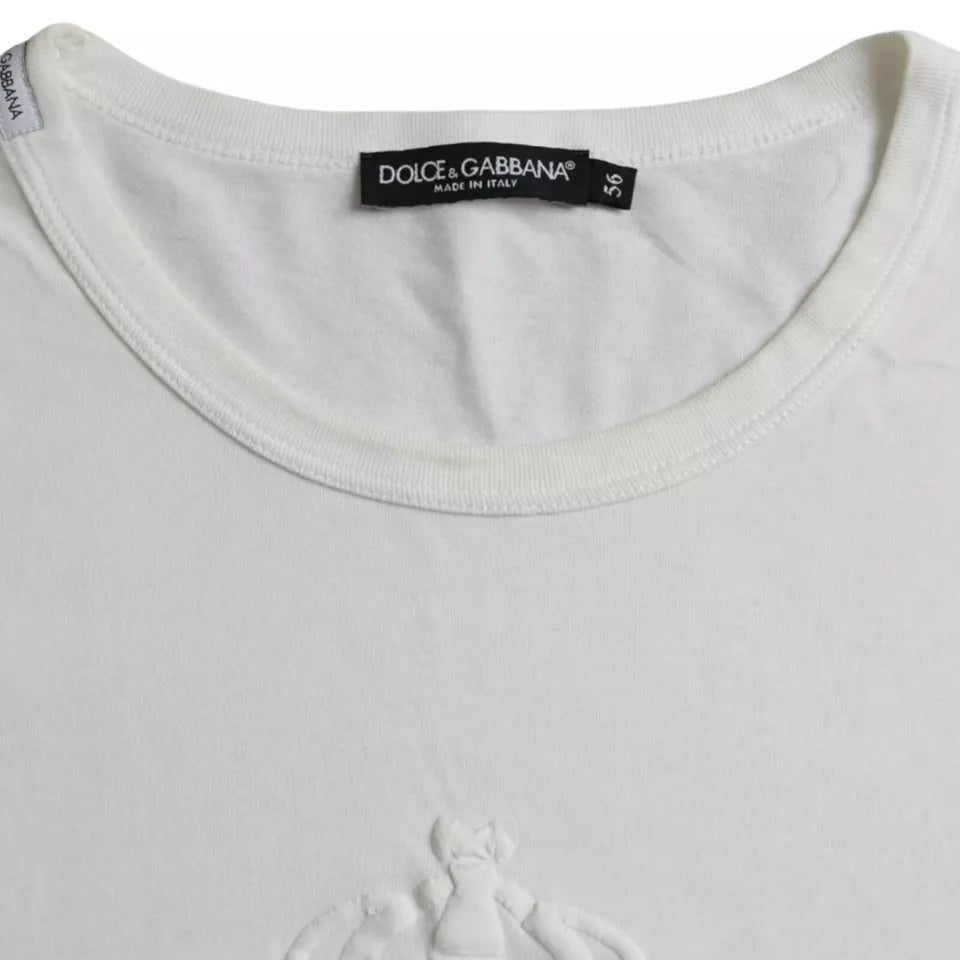 White Logo Embossed Cotton Crewneck T-shirt - The Luxe Alliance