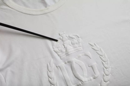 White Logo Embossed Cotton Crewneck T-shirt - The Luxe Alliance