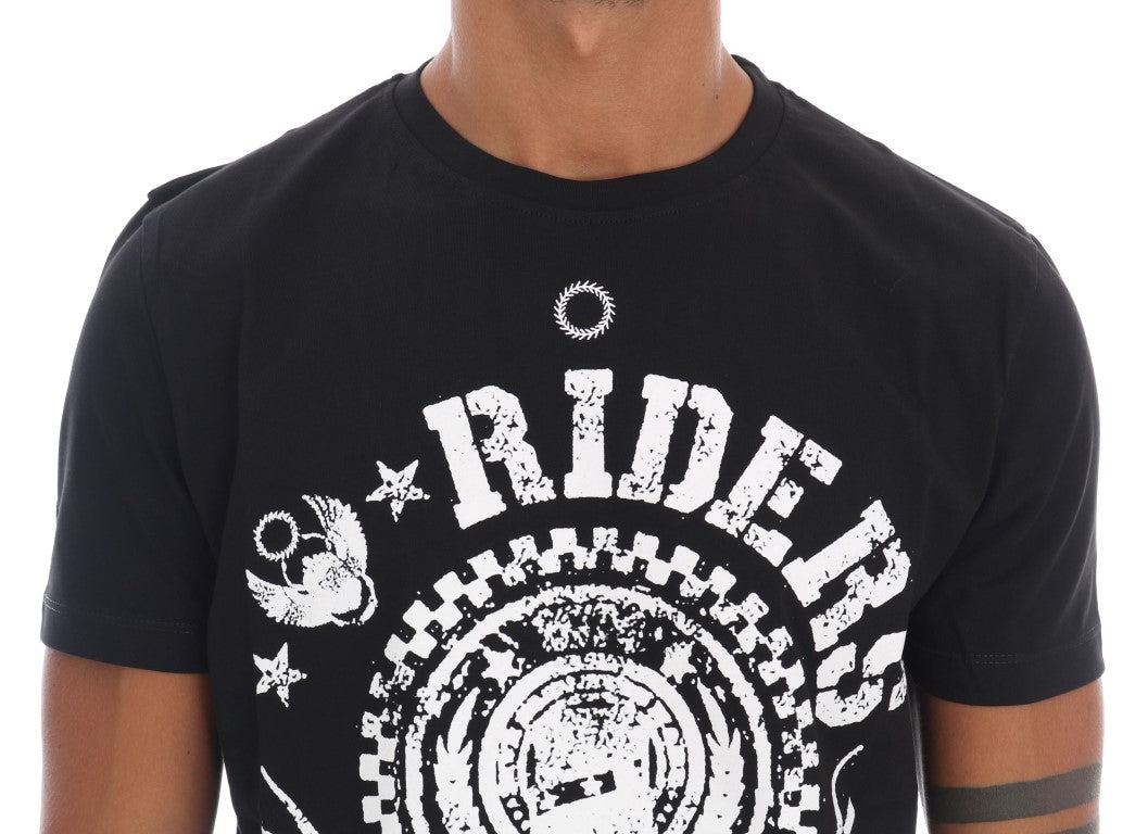  - Chic Black Crewneck Tee with 'RIDERS' Motif