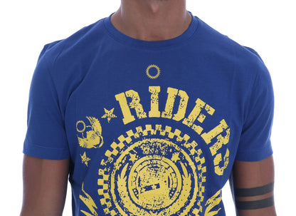  - Stylish Blue Riders Motif Cotton Tee