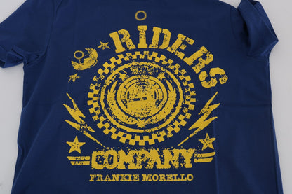  - Stylish Blue Riders Motif Cotton Tee