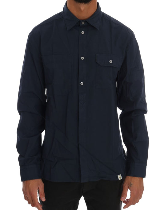  - Elegant Blue Cotton Casual Shirt