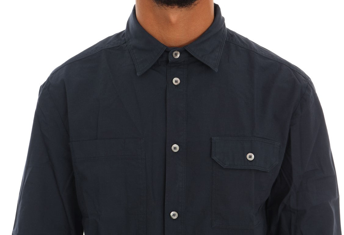  - Elegant Blue Cotton Casual Shirt