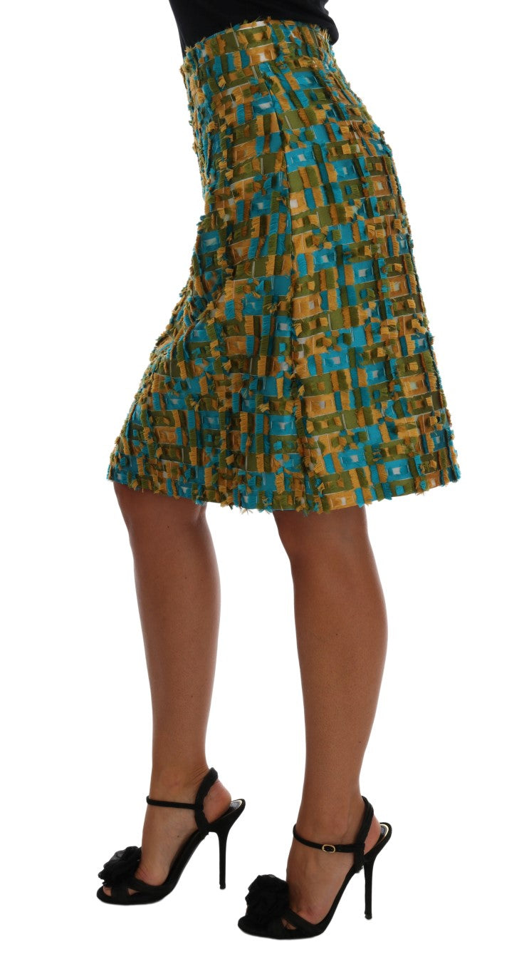  - Elegant Green Jacquard High Waist Skirt