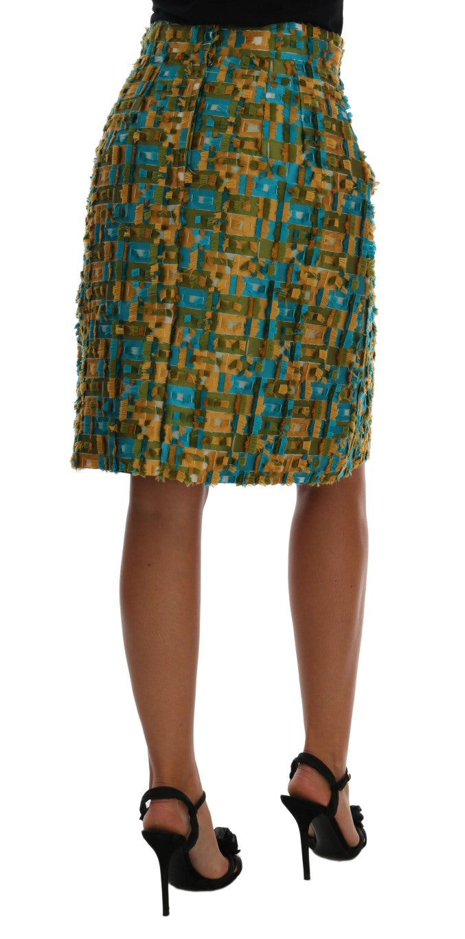  - Elegant Green Jacquard High Waist Skirt