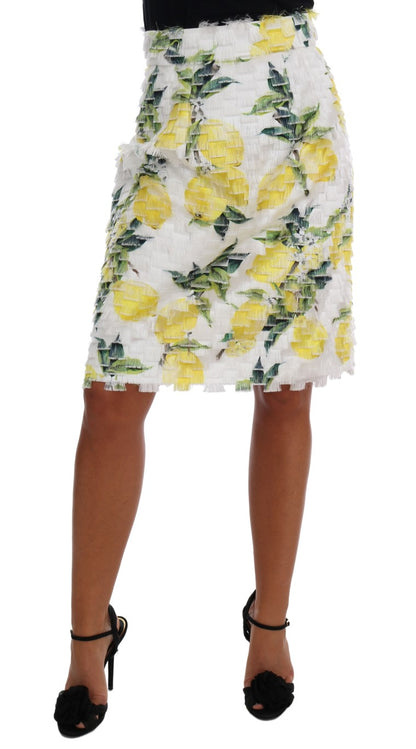  - Lemon Print Fringe Pencil Skirt