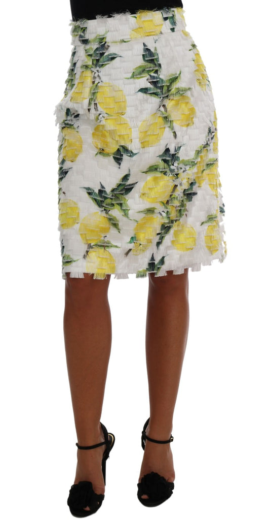  - Lemon Print Fringe Pencil Skirt