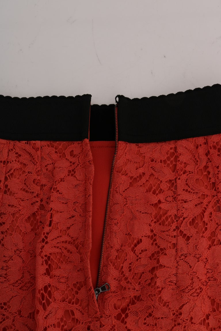  - Orange Macramé Lace Pencil Skirt