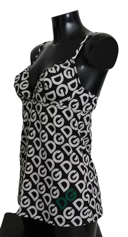 Black DG Mania Print Sleeveless Swimwear - The Luxe Alliance