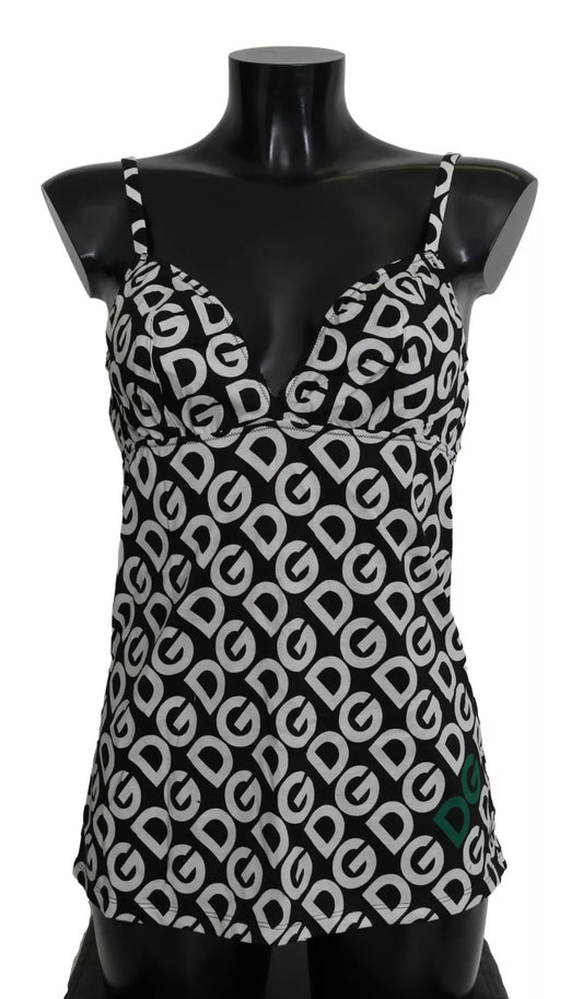 Black DG Mania Print Sleeveless Swimwear - The Luxe Alliance