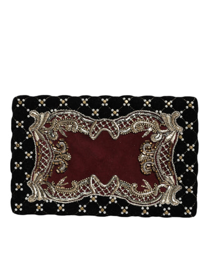  - Bordeaux Black Velvet Gold Frame Clutch Evening Purse Bag