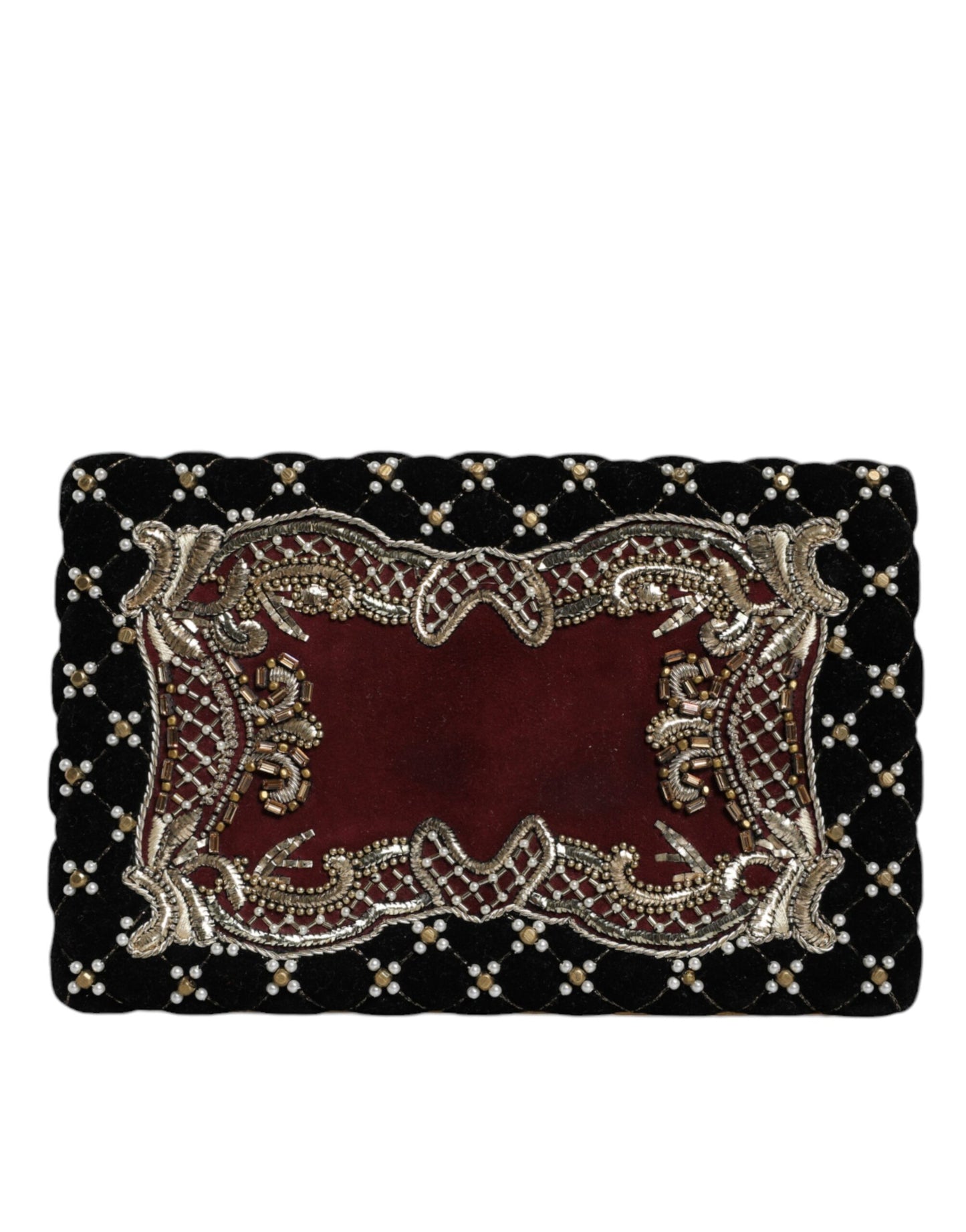  - Bordeaux Black Velvet Gold Frame Clutch Evening Purse Bag