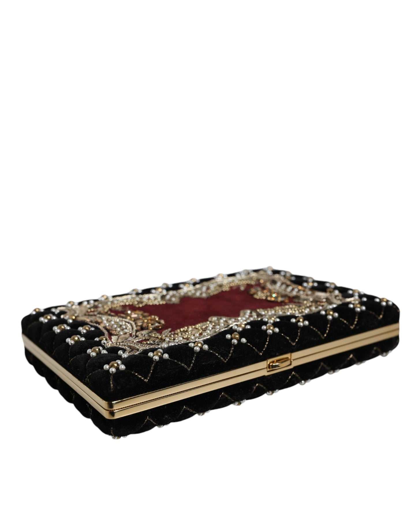  - Bordeaux Black Velvet Gold Frame Clutch Evening Purse Bag