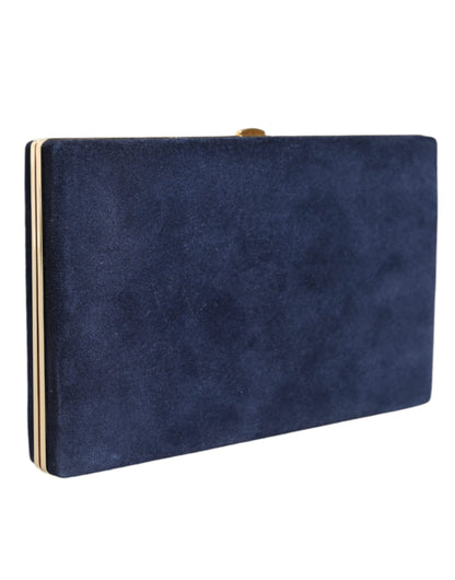  - Blue Suede Gold Frame Clutch Evening Party Purse Bag