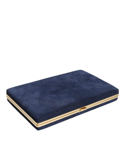  - Blue Suede Gold Frame Clutch Evening Party Purse Bag