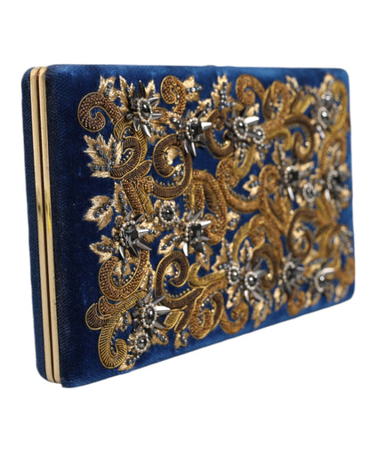  - Blue Velvet Gold Frame Clutch Evening Party Purse Bag