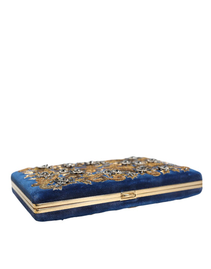  - Blue Velvet Gold Frame Clutch Evening Party Purse Bag