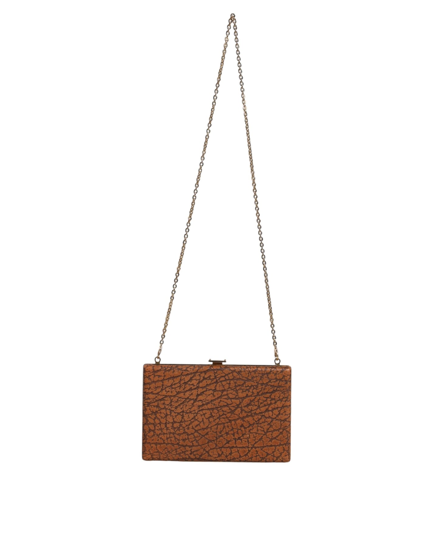  - Brown Leather Gold Frame Clutch Mini Crossbody Bag