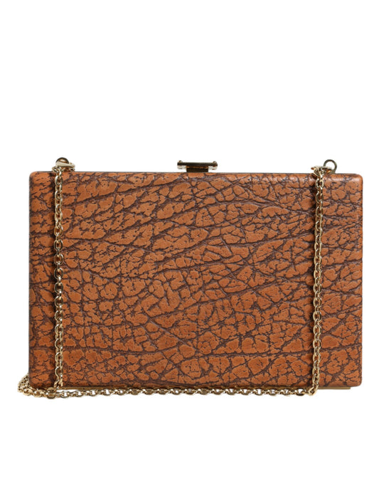  - Brown Leather Gold Frame Clutch Mini Crossbody Bag