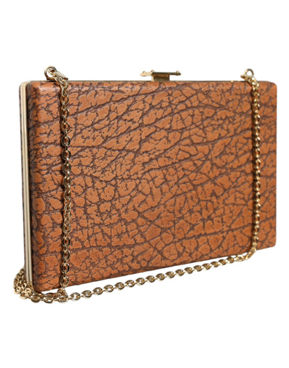  - Brown Leather Gold Frame Clutch Mini Crossbody Bag