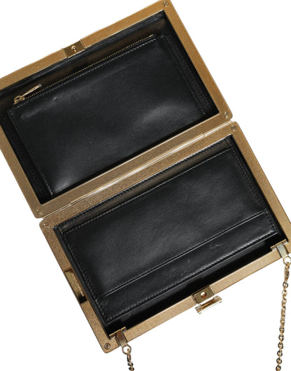  - Brown Leather Gold Frame Clutch Mini Crossbody Bag