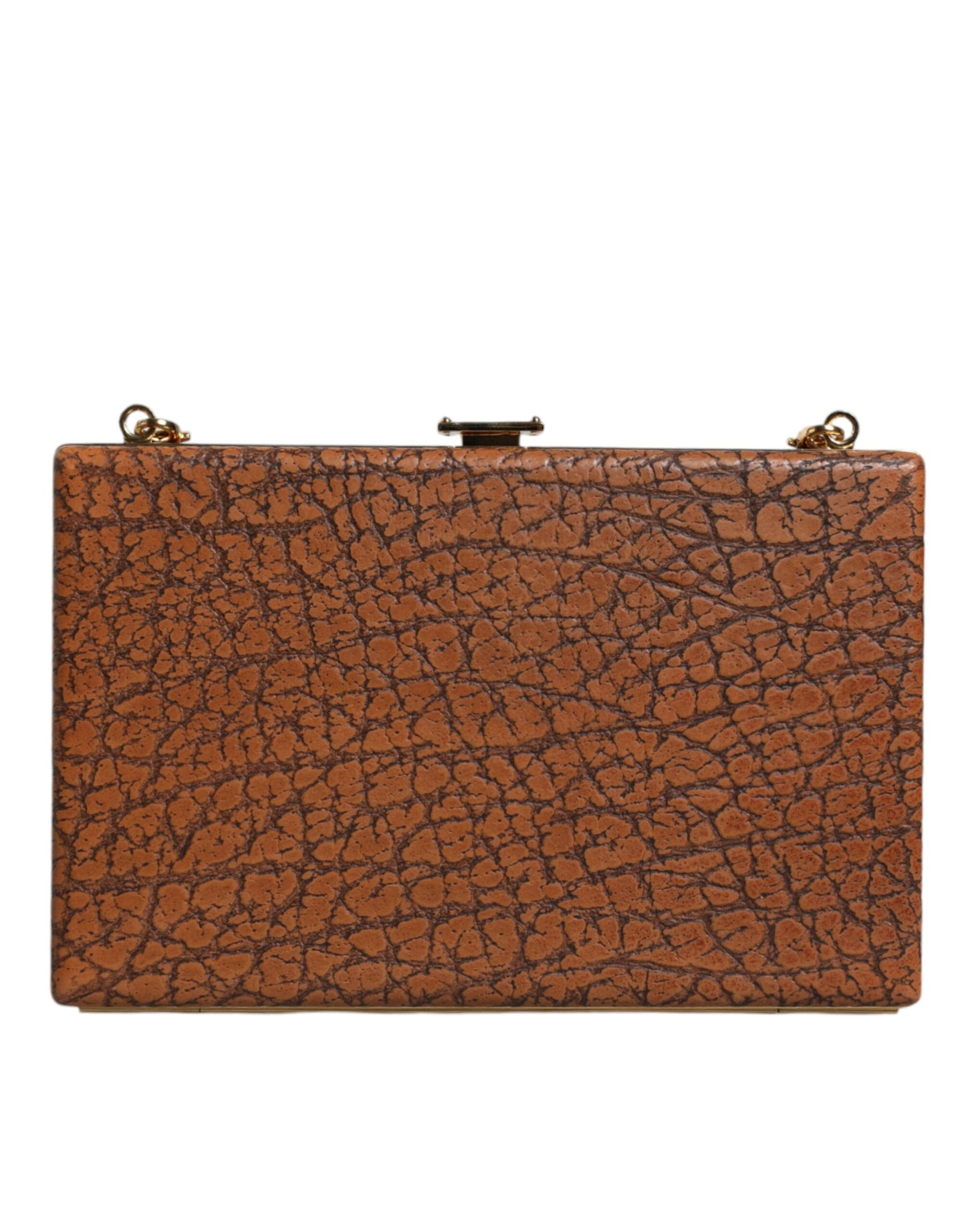  - Brown Leather Gold Frame Clutch Mini Crossbody Bag