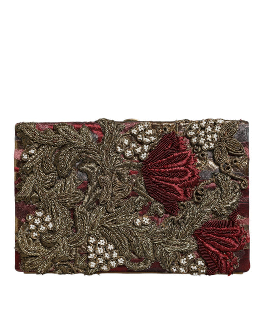  - Maroon Gold Floral Jacquard Gold Frame Clutch Evening Purse Bag