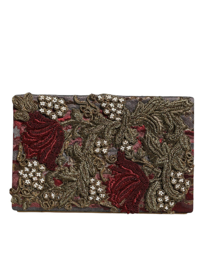  - Maroon Gold Floral Jacquard Gold Frame Clutch Evening Purse Bag