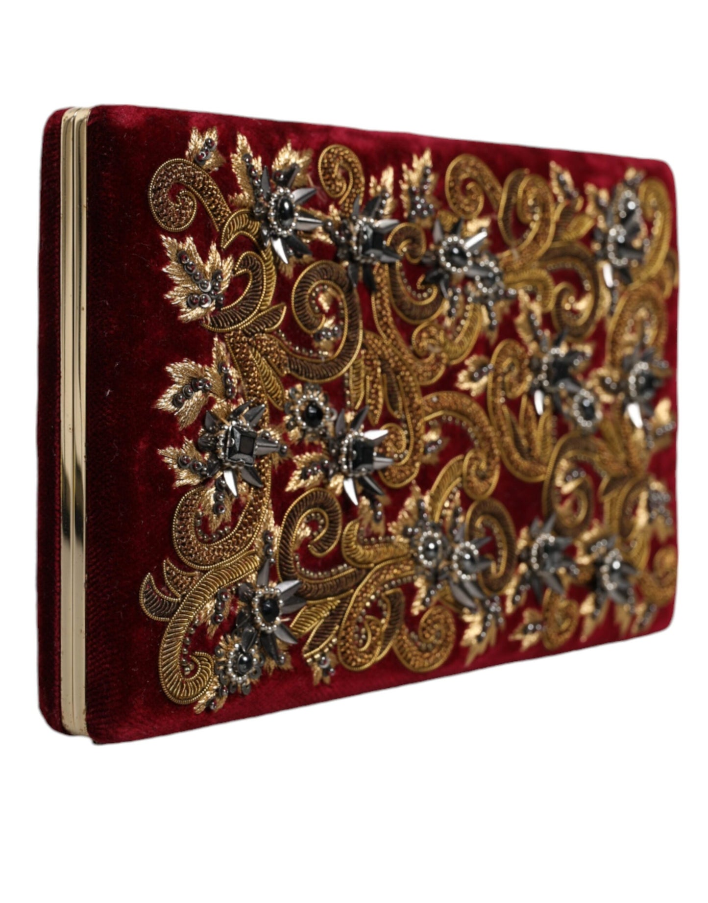  - Red Velvet Gold Frame Clutch Evening Party Purse Bag