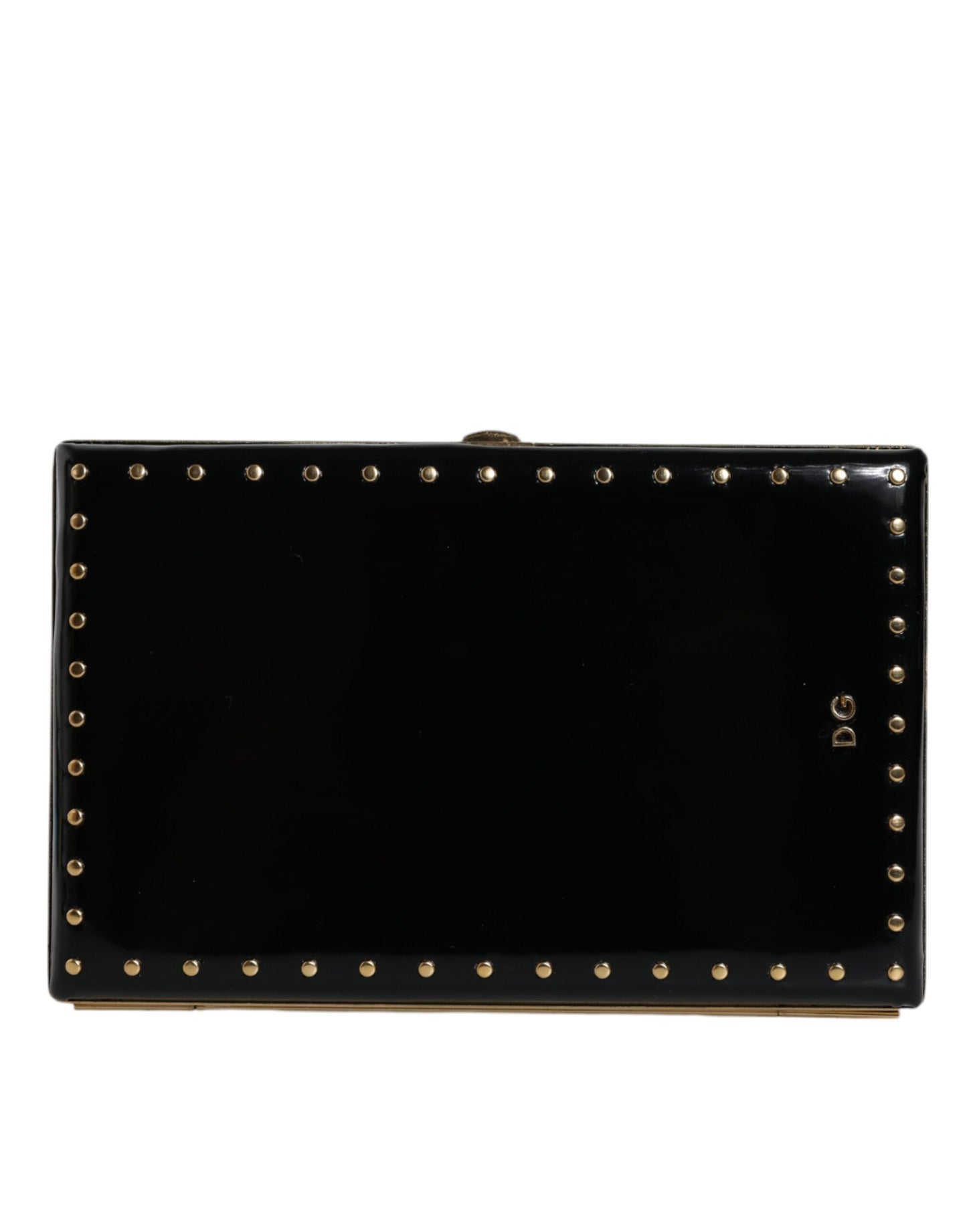  - Black Leather Studs Gold Frame Clutch Evening Purse Bag